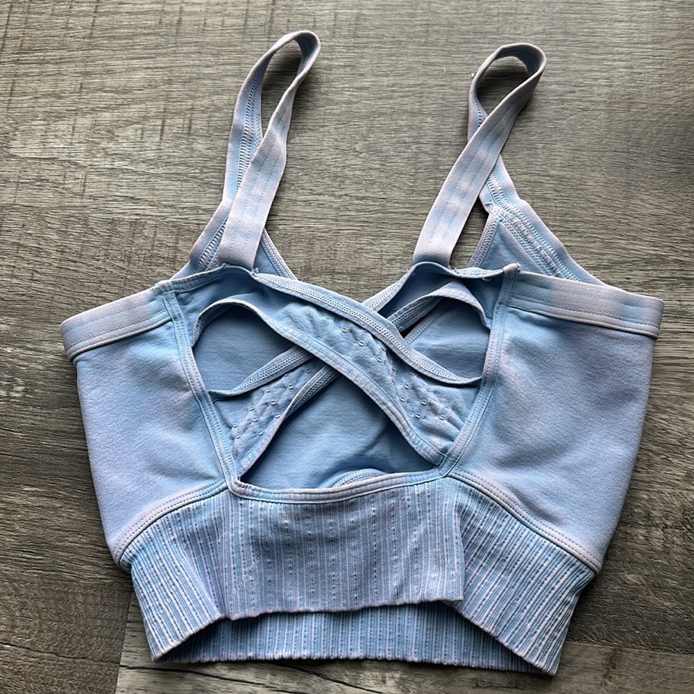 NWOT Free People Good Karma Scoop Neck bra and Shorts in Faded Periwinkle - Picture 7 of 11